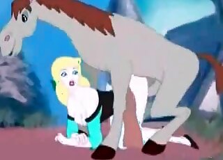 Cartoon porn showing the way horse is fucking a blonde from behind