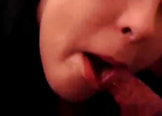 Black hair gal with pigtails kisses black dog before giving it blowjob