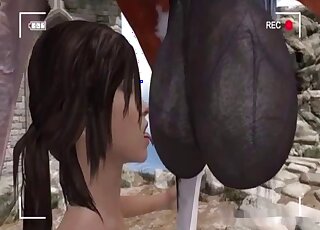 Lara Croft wants to fuck a horse's huge penis in an outdoor video