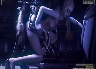 Mulher assustadora com seios grandes transando com criaturas igualmente assustadoras aqui