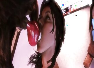 3D Doberman treats hot cartoon brunette with hardcore doggy banging