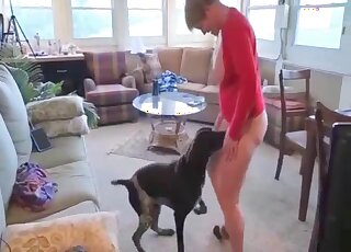 Mature lady watches bestiality before starring in a zoophilic sex vid