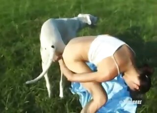 Skinny slut tries outdoor dog sex and loevs the cum in her pussy