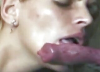 Arousing oral XXX action featuring zoophile chick and lucky dog