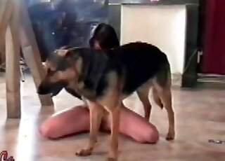 Pale-skinned chick dressed in black deepthroating a dog's boner