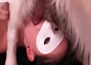 White mask chick is ready to get throated by a very appealing beast